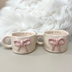 Pink bow mug, Coffee ,  Handmade Ceramics Special Mug, Mugs, 3D , Pink Bow Cup