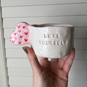 Handmade Pottery Mug with Big Pink Heart, Handmade Ceramics Mug,Mug with hearts, handmade coffee mug,Aesthetic mug, Coffee Mug, Gift for Her