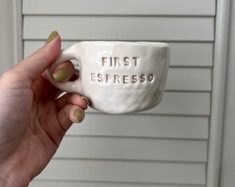 Handmade White Espresso Cups, Coffee Mugs, Handmade Pottery/Ceramic with Painted Espresso Cup, Gift For Her,Handmade Ceramic Cups