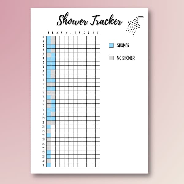 Shower Tracker | Printable | Bullet Journal Template | Yearly Tracker | PDF | DIGITAL DOWNLOAD
