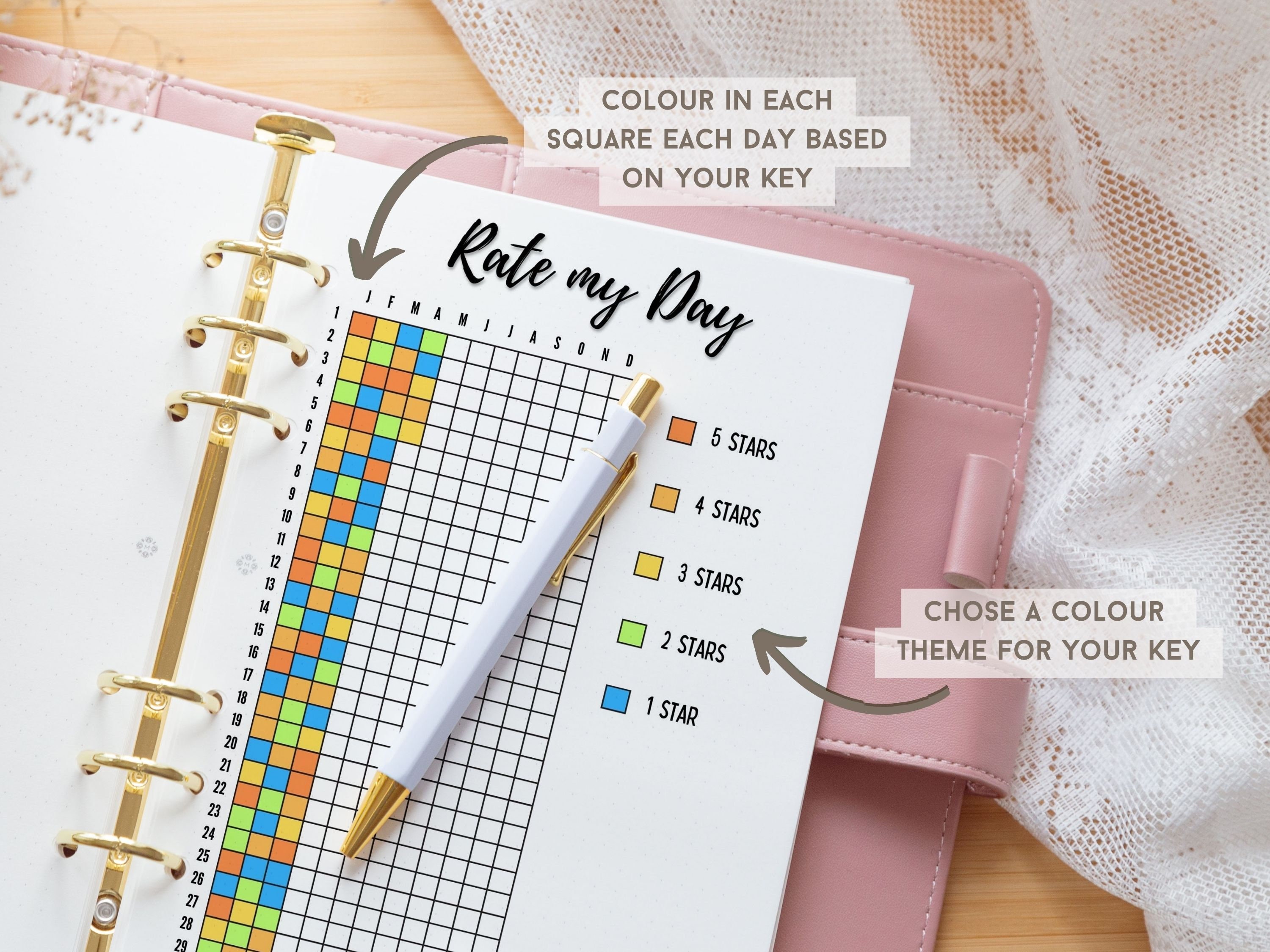 Rate My Day Printable Bullet Journal Template Yearly Tracker PDF Rate My Day Printable Bullet Journal Template Yearly Tracker PDF