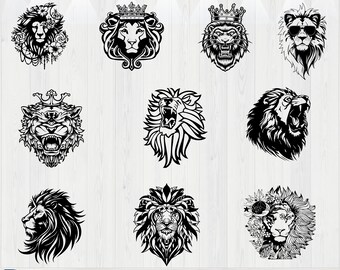 Lion SVG Bundle, Lion Svg, Lion head svg, Lion Silhouettes, Lion png, Lion vector, Lion Clipart, Lion Cut File, Lion King svg, Mascot Shirt.