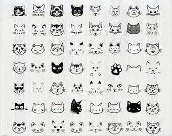 Cat Face Svg, Cat Face Svg Bundle, Cute Cat Svg Instant Download, Cat Png, dxf Cat Clipart Svg file for Cricut, Cat Svg Bundle