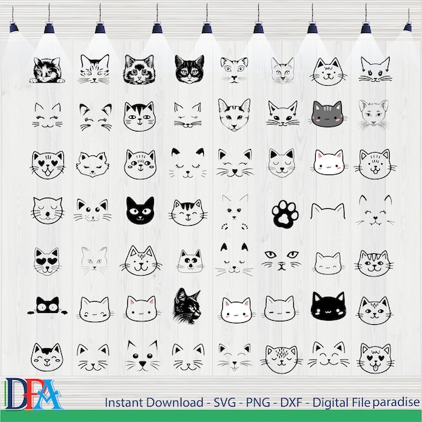 Cat Face Svg, Cat Face Svg Bundle, Cute Cat Svg Instant Download, Cat Png, dxf Cat Clipart Svg file for Cricut, Cat Svg Bundle