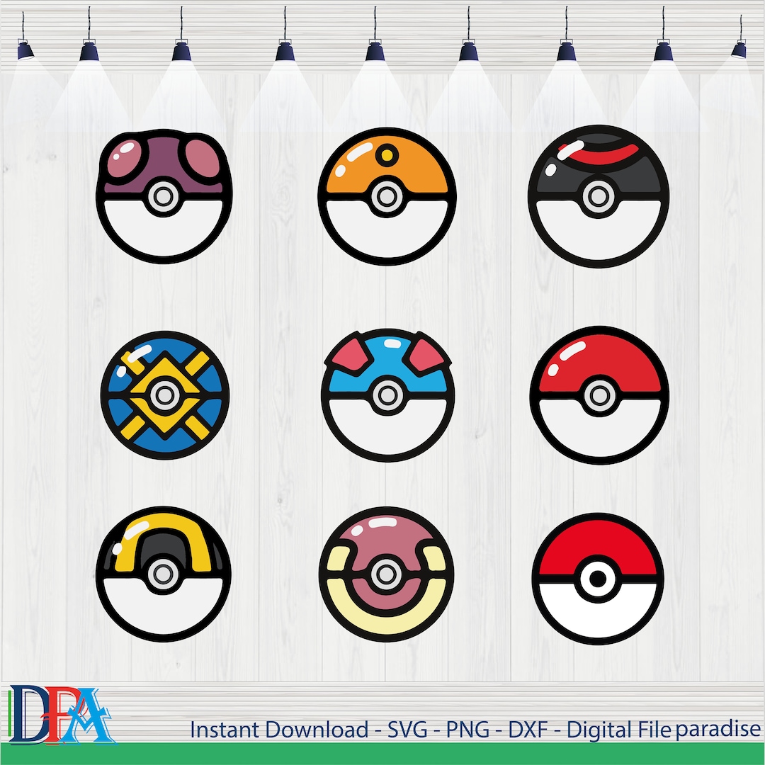 Pokeball Svg Bundle, Pokemon Balls, Pokeball Png, Pikachu Ball Svg, Ash