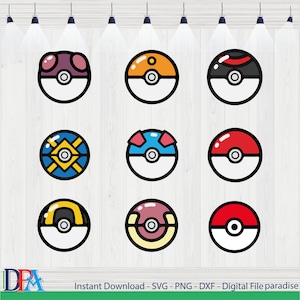 Pokeball svg bundle, boules pokemon, pokeball png, pikachu ball svg, ash ball svg, anime svg, fichier coupé, cricut, fichier coupé, poke ball, silhouette