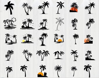 Paquete SVG de palmera - Paquete PNG de palmera - Clipart de palmera - Archivos de corte SVG de palmera para Cricut - Silueta de palmera - Palmeras Svg