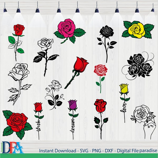 Rose Svg Bundle, Red Rose Clipart, Rose Png, Rose Svg File, Rose Template Svg, Roses Svg, Rose Vector, Rose Outline, Rose Bouquet Svg