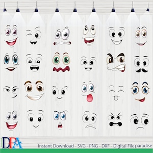 Cartoon Emotion Faces SVG Bundle, Kawaii Face SVG, Cute Funny Face SVG, Emoji face, cartoon face clipart, comics face, png, silhouette