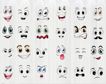 Pacchetto SVG Cartoon Emotion Faces, Kawaii Face SVG, Cute Funny Face SVG, faccia Emoji, clipart faccia cartone animato, faccia di fumetti, png, sagoma