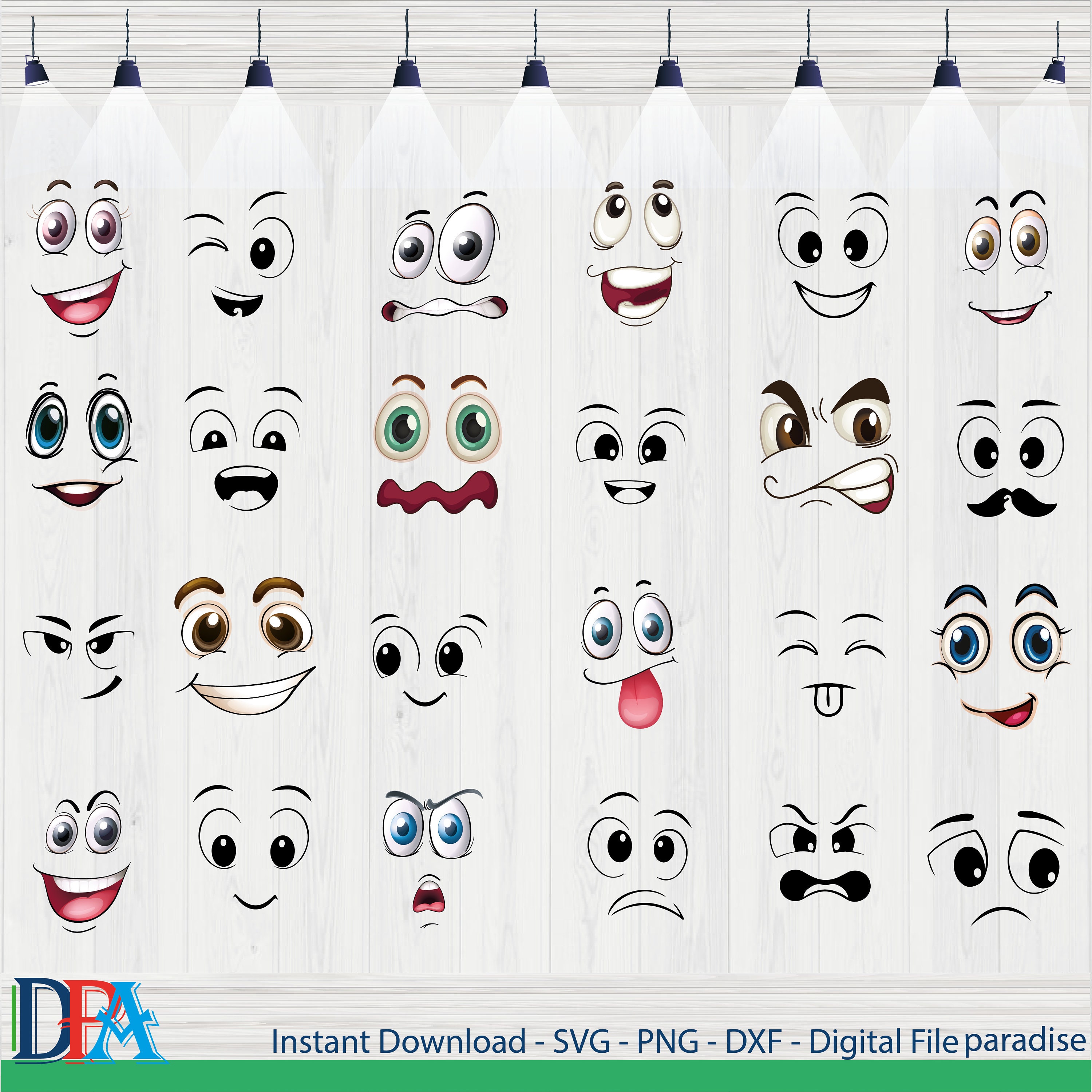 Cartoon Emotion Faces SVG Bundle, Kawaii Face SVG, Cute Funny Face SVG ...