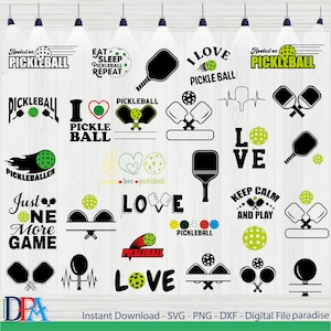 pickle ball svg bundle, pickleball png, love pickleball, one more game, pickleball racket, pickleball mama, i love pickleball, silhouette