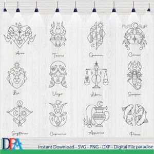 Zodiac Signs SVG Bundel, Horoscoop SVG Bundel, Hemelse Sterrenbeeld SVG, Zodiac Constellation Svg, Zodiac Signs Clipart Png, Horoscoop Cadeau