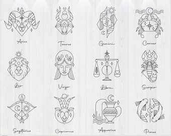 Zodiac Signs SVG Bundle, Horoscope SVG Bundle, Celestial Star Sign SVG, Zodiac Constellation Svg, Zodiac Signs Clipart Png, Horoscope Gift