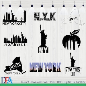 New York in formato SVG, Download istantaneo in formato SVG, JPG, PDF, PNG, Download digitale, Skyline di New York in formato SVG, Skyline della città in formato SVG