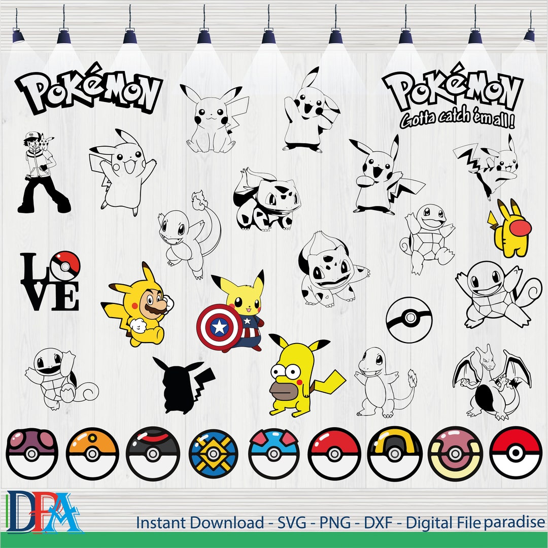 Pokemon Svg, Pokeball Svg, Balbasaur Svg, Pikachu Svg, Ash Ketchum