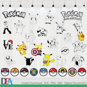 May include: Black and white line art illustrations of Pokemon characters, including Pikachu, Squirtle, Bulbasaur, and more. The text "Pokemon Gotta catch 'em all!" is also included.
