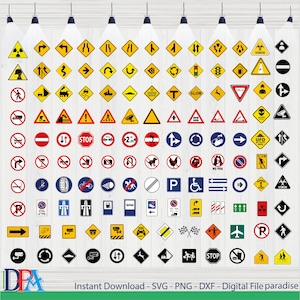 Pacchetto Svg segnali stradali, segnali stradali, traffico, segnale stradale SVG - PNG - stampa - file Silhouette - decalcomania, auto Svg, segnaletica auto Svg