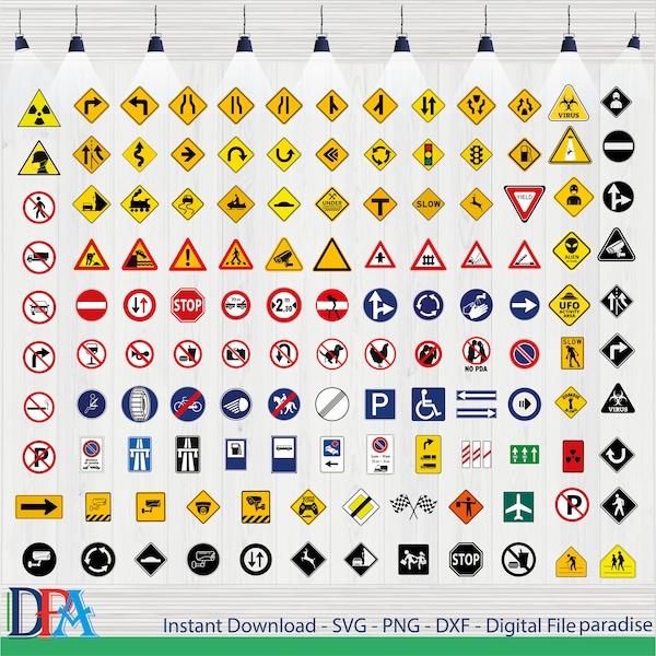 Traffic Signs Svg Bundle, Traffic Signs, Traffic, Road Sign SVG - PNG - Printing- Silhouette Files -Decal, Car Svg, Car Sign Svg