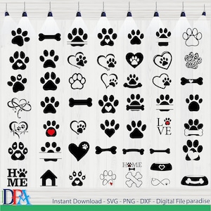 Bundle Svg empreinte de patte, Svg coeur patte, Svg de patte de chien, Svg de patte, Svg de maman chien, Svg pour amoureux des chiens, Silhouette Clipart empreinte de patte, Svg de patte d'animal.