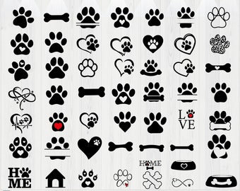 Paw Print Svg Bundle, Paw Heart Svg, Dog paw svg, Paw Svg, Dog Mom Svg, Dog Lover Svg, Paw Print Clipart Silhouette, Animal Paw Svg.