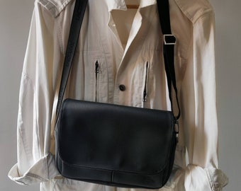 Vintage Original  Lacoste Messenger Bag, Unisex Black Shoulder Bag, Timeless Elegance Modern Style.