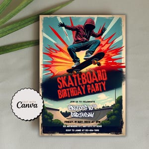 Skateboarding Party Invitation Printable, Skateboard Birthday Invite, Skateboard Themed Party Invitation, Instant Download Invite
