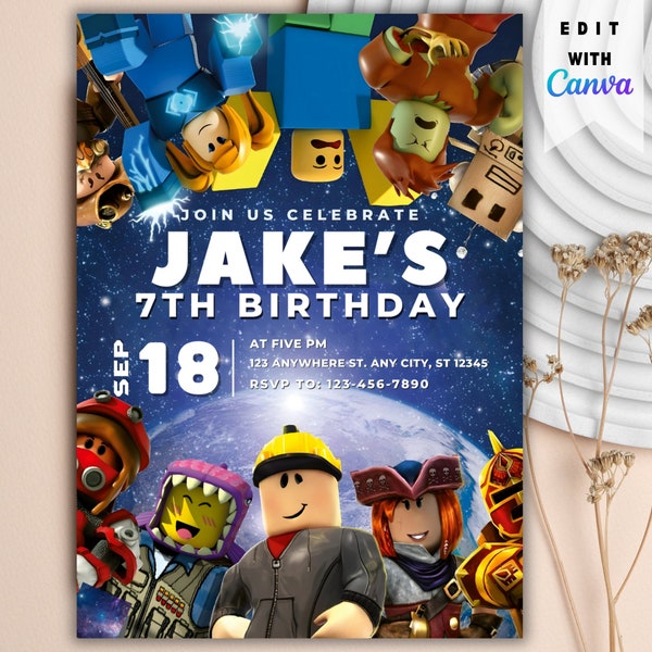 Online Birthday Invite Roblox Theme, Roblox Template, Canva Template, Perfect Digital Invitation for Memorable Kids Parties