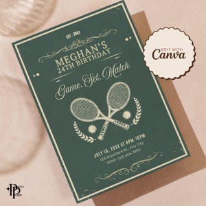 Invitation de fête d'anniversaire tennis imprimable, invitation à une fête à thème tennis, invitation anniversaire tennis pour enfants et adultes