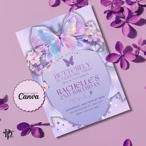 Notre petite invitation papillon, invitation de fête d'anniversaire papillon, invitation thème papillon violet, téléchargement numérique, invitation fête imprimable