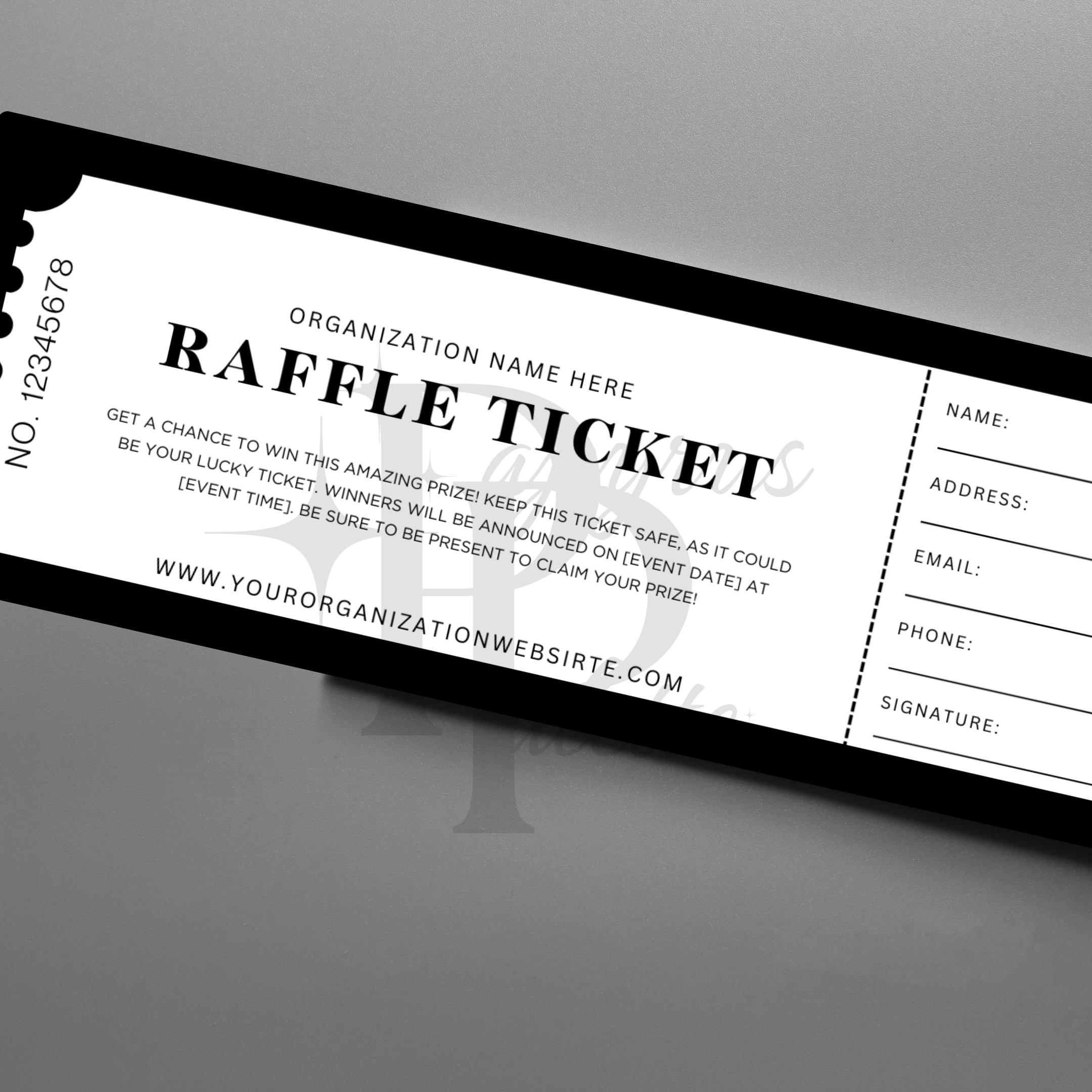 Custom Printed Raffle Ticket Template - Personalized Blank Raffle ...