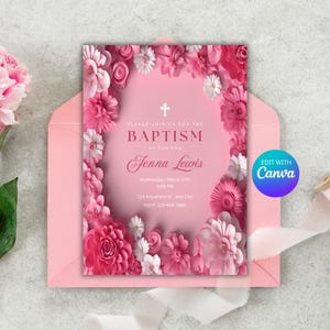 Carte d'invitation de baptême - faire-part de baptême imprimable, faire-part de dédicace en ligne pour les célébrations de bébé, organisateurs de fêtes personnalisés