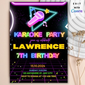 Karaoke Birthday Invitation Template, Printable Birthday Party Invitations, Digital Bday Party Invite Template