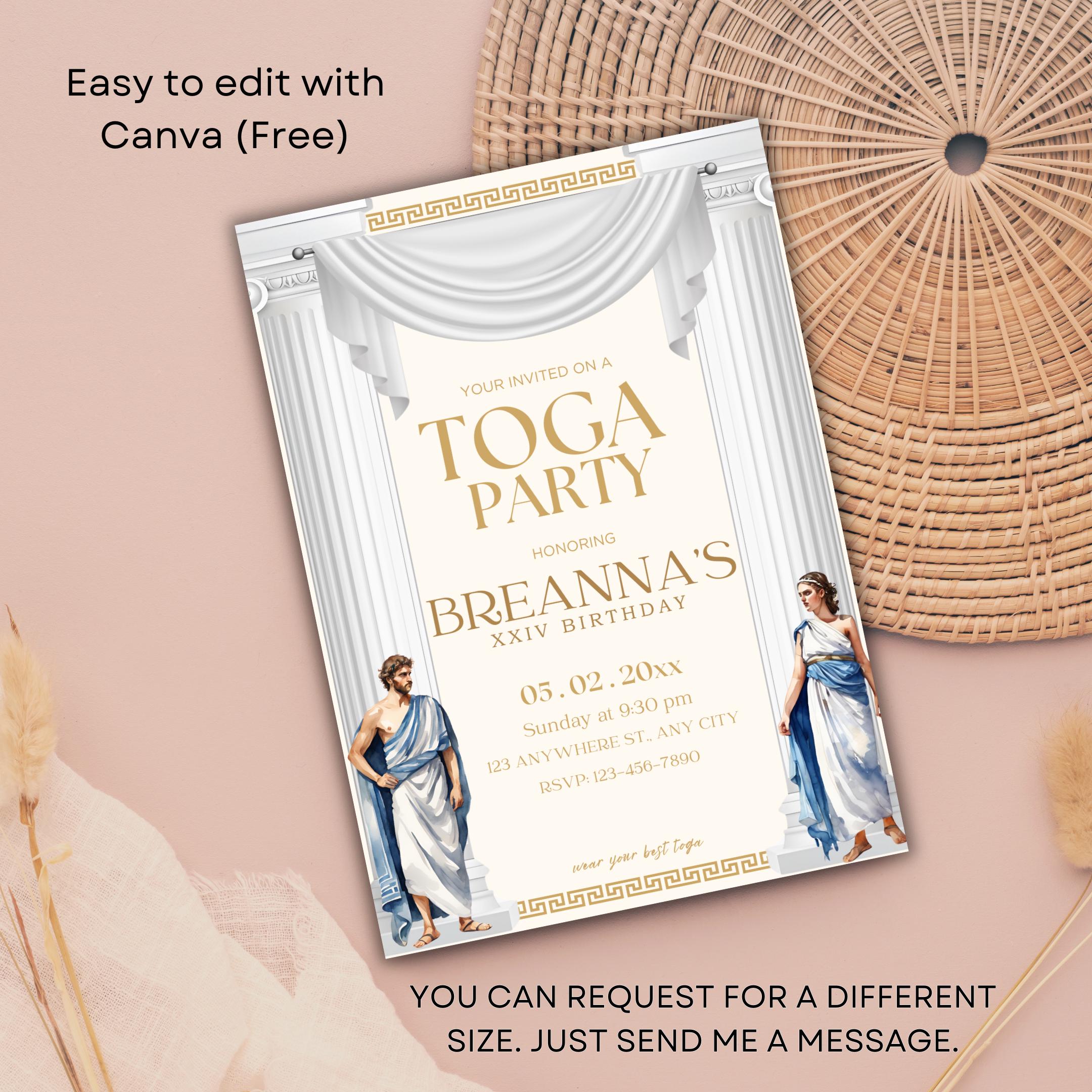 Toga Party Invitation Editable Template - Ancient Rome & Greece Event ...