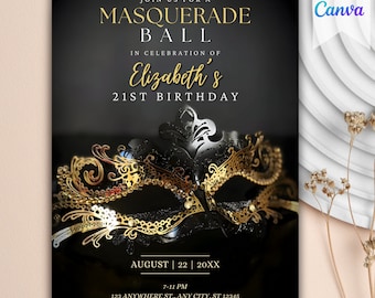 Masquerade Ball Invite, Masquerade Invitation, Masquerade Ball Editable Birthday Invitation, Printable Party Invitation, Masquerade Invite