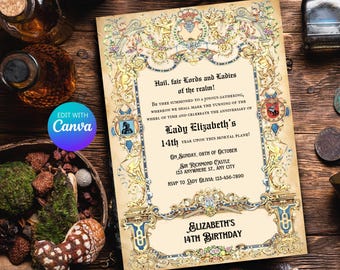 Medieval Party Invite, Medieval Invite, Medieval Renaissance Invitation, Digital Party Invite Template, Printable Party Invite