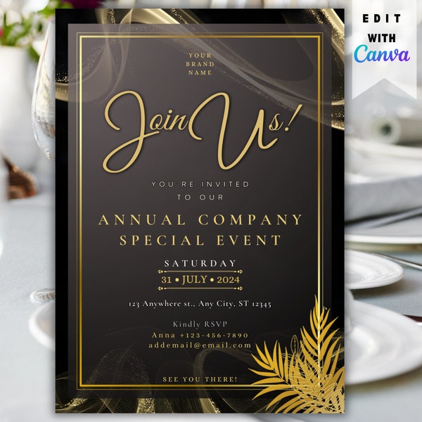 Company Anniversary Invite Template, Business Printable Party Invite, Digital Party Invite Template, Corporate Invite, formal dinner invite