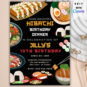 Invitación Hibachi, Fiesta Hibachi, Invitación a fiesta de cena Hibachi, Fiesta en restaurante japonés, Invitación digital a fiesta Hibachi, Cena Hibachi