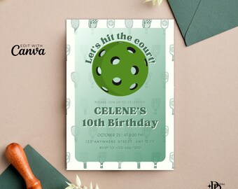 Pickleball einladen, Pickleball Themen einladen, Pickleball Geburtstag einladen, Pickleball Ereignisse einladen, Pickle Ball einladen druckbare Party einladen