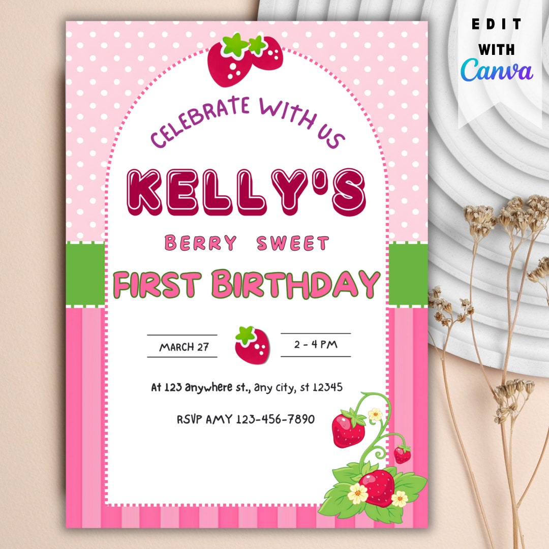 Strawberry Shortcake Invitation Template, Printable Birthday Party ...
