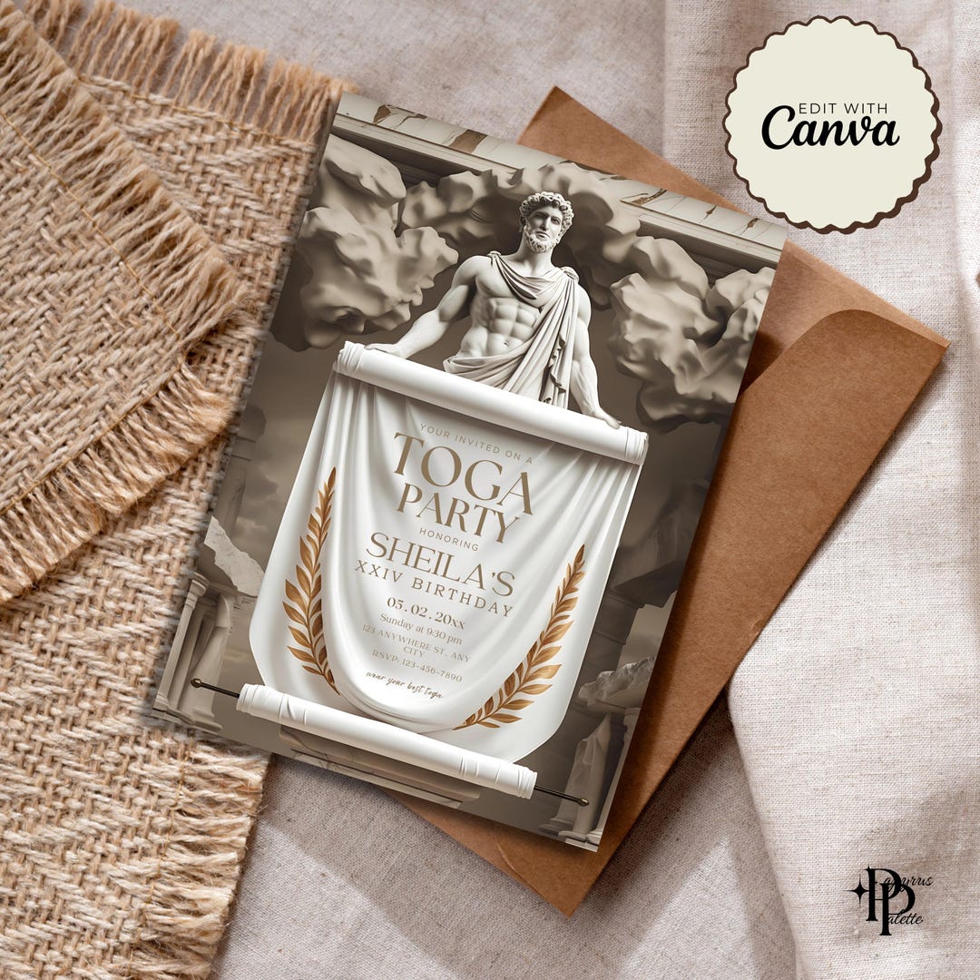 Toga Party Invitation Editable Template - Ancient Rome & Greece Event ...