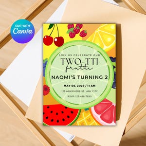 Twotti Frutti Invite, Tutti Frutti Invite, Tutti Frutti Birthday Invite, Two-tti Invite, Two-tti Fruity Invite, Printable Party Invite