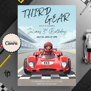 Third Gear Invite, Third Gear Birthday Invitation, Race Car 3rd Birthday Invite, Shifting Into 3rd Gear Invitation, Printable Party Invite