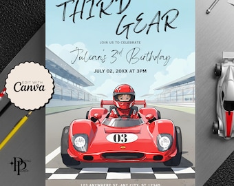 Third Gear Invite, Third Gear Birthday Invitation, Race Car 3rd Birthday Invite, Shifting Into 3rd Gear Invitation, Printable Party Invite