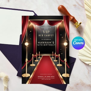 Red Carpet Invite, Red Carpet Birthday Invitation, Hollywood Theme Invite, Hollywood Party Invite Printable Party Invitation