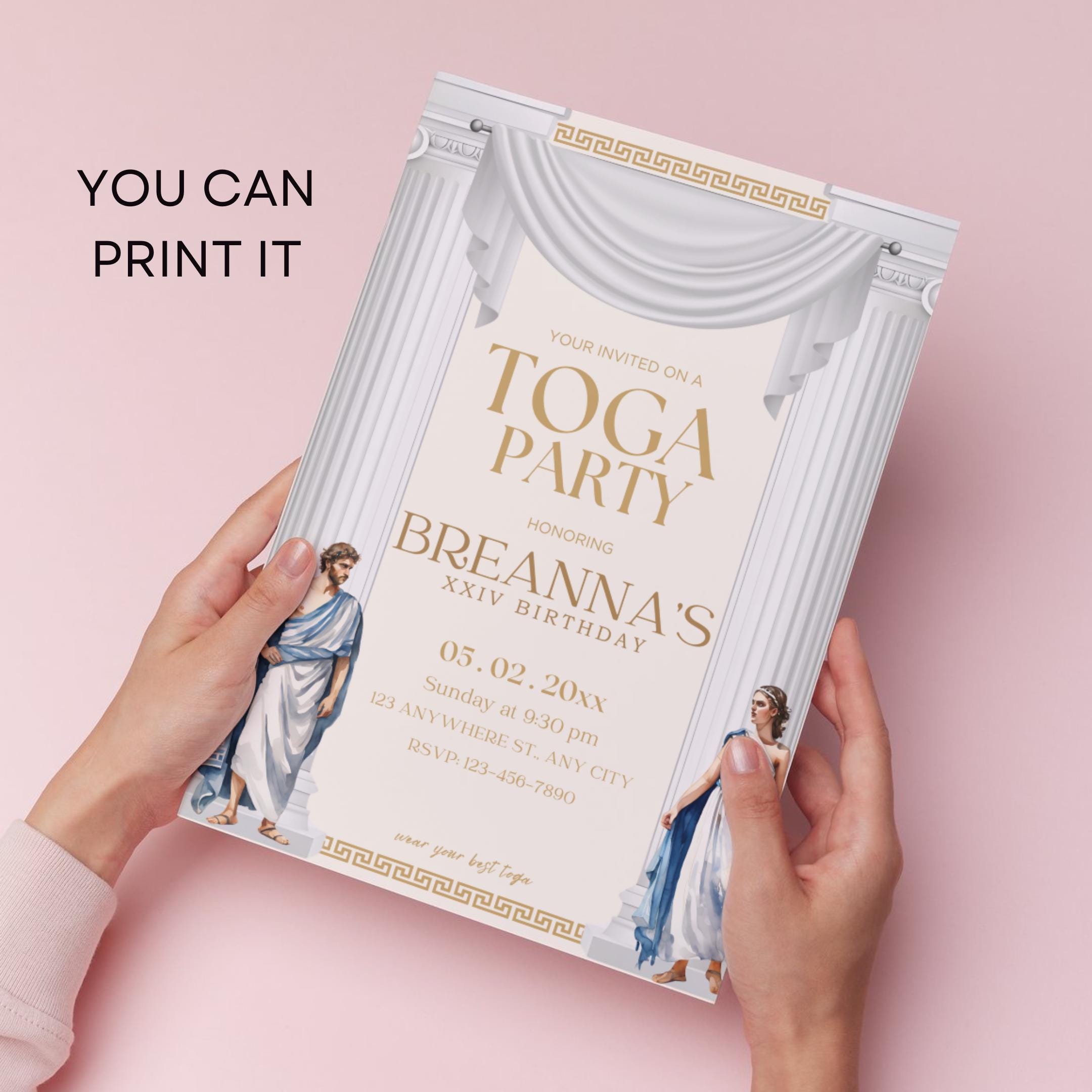 Toga Party Invitation Editable Template - Ancient Rome & Greece Event ...