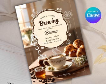 Invito per il caffè mattutino, invito per il caffè, invito per l'appuntamento con il caffè, invito per il compleanno a tema caffè, invito per la festa stampabile per l'incontro con il caffè