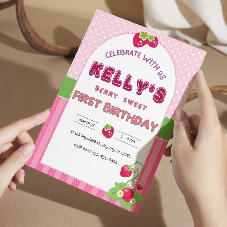 Strawberry Shortcake Invitation Template, Printable Birthday Party