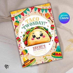 Taco Twosday Invite - Invitation Fiesta Birthday Party - Taco Bout Love thème - modèle modifiable de fête du mardi Taco