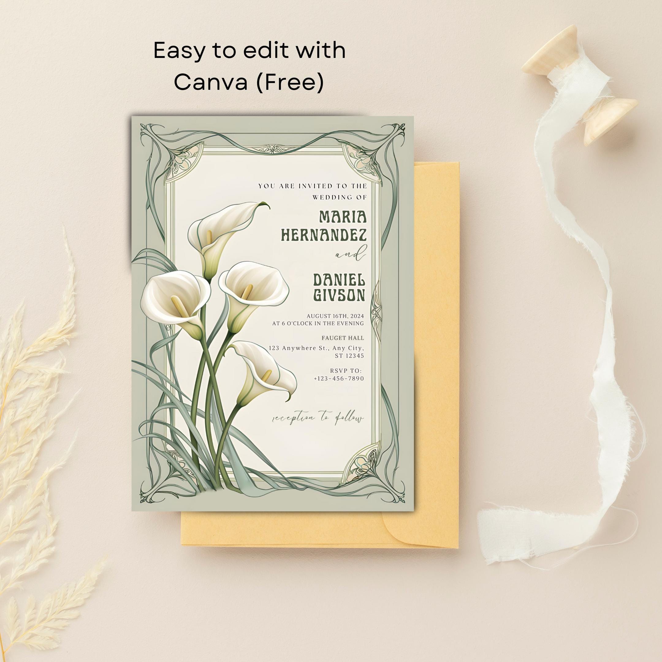 Calla Lily Wedding Invitation Templates Etsy